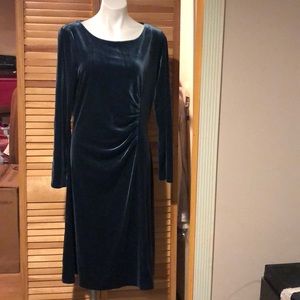 Talbots green velvet dress midi length size 14